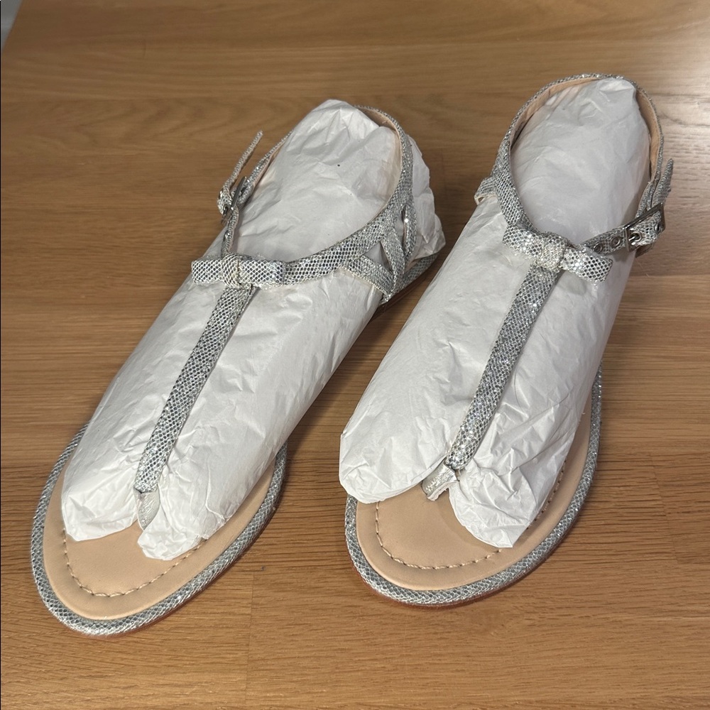 Kate Spade New York Silver Glitter T-Strap Sandals